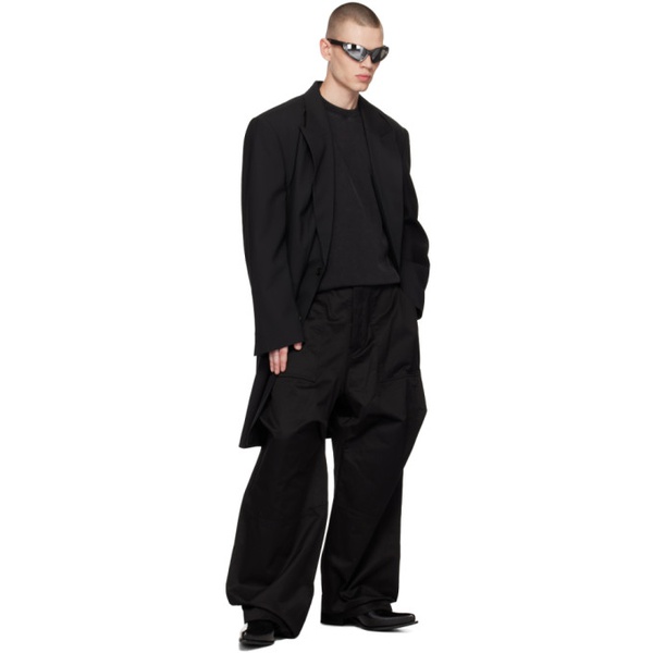  웰던 We11done Black Shirring Single-Breasted Coat 231327M176001