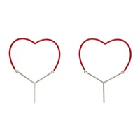와이프로젝트 Y/Project Red & Silver Mini Y Heart Earrings 241893F022008