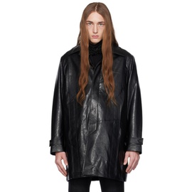 Youth Black Buttoned Faux-Leather Coat 232984M176000