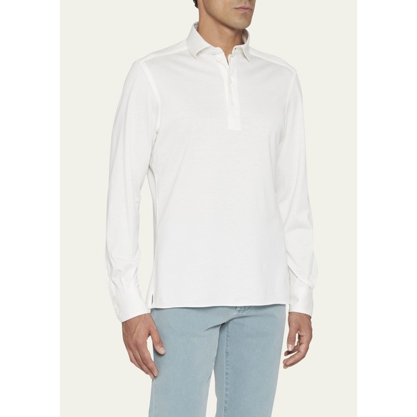  ZEGNA Mens Cotton-Silk Long Sleeve Polo Shirt 4486029