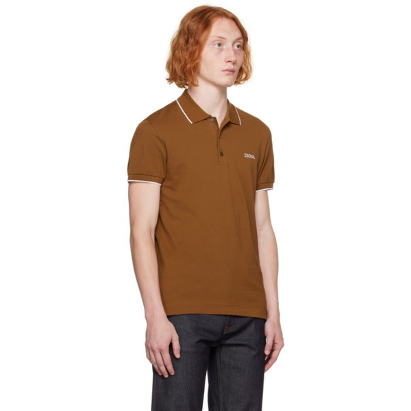  ZEGNA Brown Embroidered Polo 232142M212004