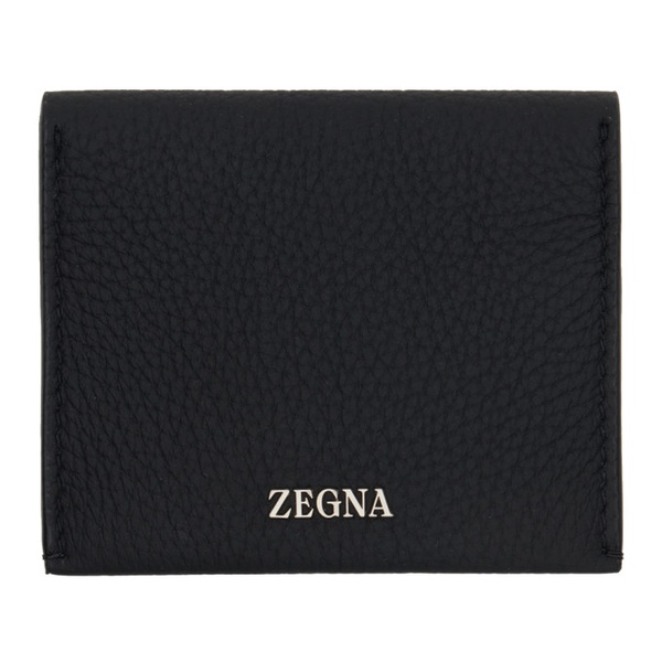  ZEGNA Black Foldable Leather Card Holder 241142M164001