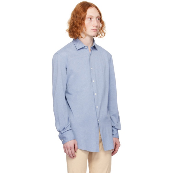  ZEGNA Blue Spread Collar Shirt 241142M192016