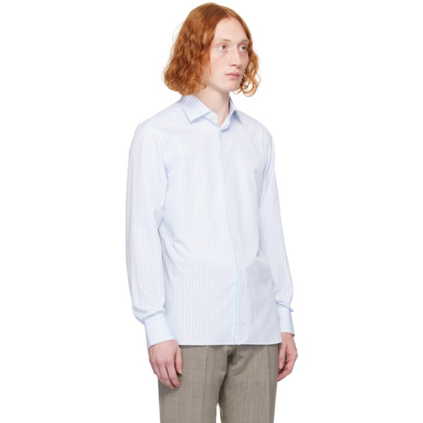  ZEGNA White & Blue Striped Shirt 241142M192042