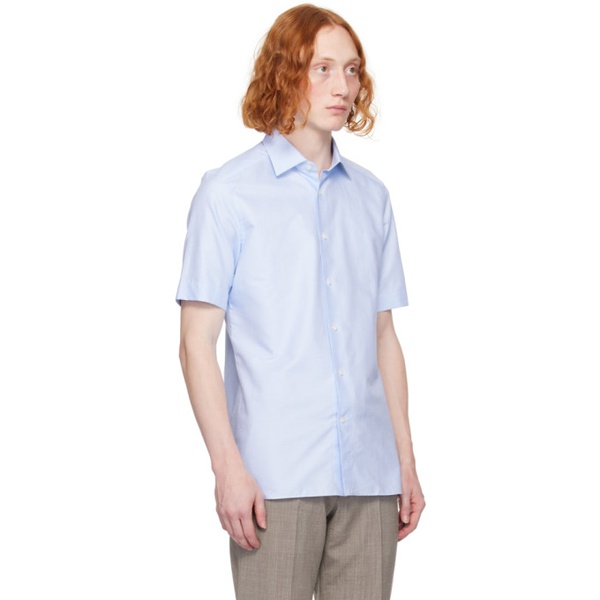  ZEGNA Blue Spread Collar Shirt 241142M192038