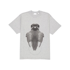 버버리 Burberry Mens Sayers Pale Grey Melange Swan Print Cotton Oversized T-shirt 8029886