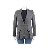 버버리 Burberry Charcoal Grey Wool Silk Mohair Linen Blazer With Cargo Belt Detail 4564181