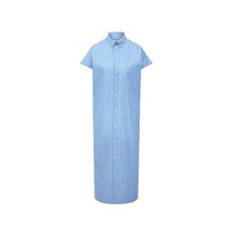 발렌시아가 Balenciaga Ladies Blue Vertical Stripe Rawcut Sleeve Shirt Dress 576677 TKM14 4900