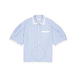 버버리 Burberry Pale Blue Gingham Cotton Puff-sleeve Oversized Shirt 8028968