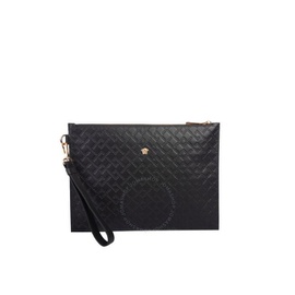 베르사체 Versace Greek Key Embossed Clutch Bag In Black DP85102 DVBRF D41OH