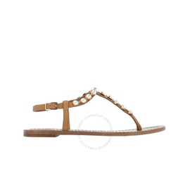 Tory Burch Tan Calf Leather Emmy Pearl Sandals 52011 240