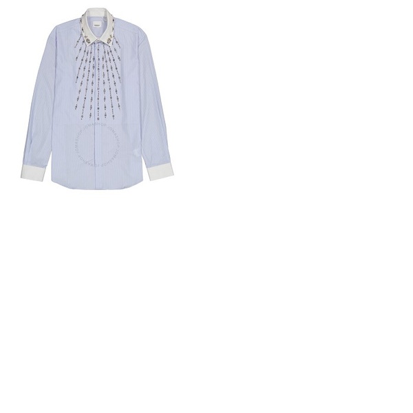 버버리 버버리 Burberry Pale Blue Stripe Carterton Crystal-embellished Dress Shirt 8026172