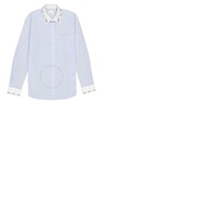 버버리 Burberry Mens Pale Blue Camberwell Classic Fit Embellished Pinstriped Cotton Shirt 8026686