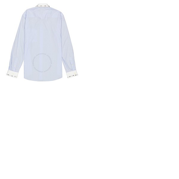 버버리 버버리 Burberry Mens Pale Blue Camberwell Classic Fit Embellished Pinstriped Cotton Shirt 8026686
