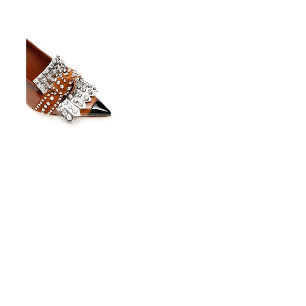 버버리 버버리 Burberry Ladies Malt Brown /Black /Silver Evan Crystal-embellished Fringed Pumps 8020375