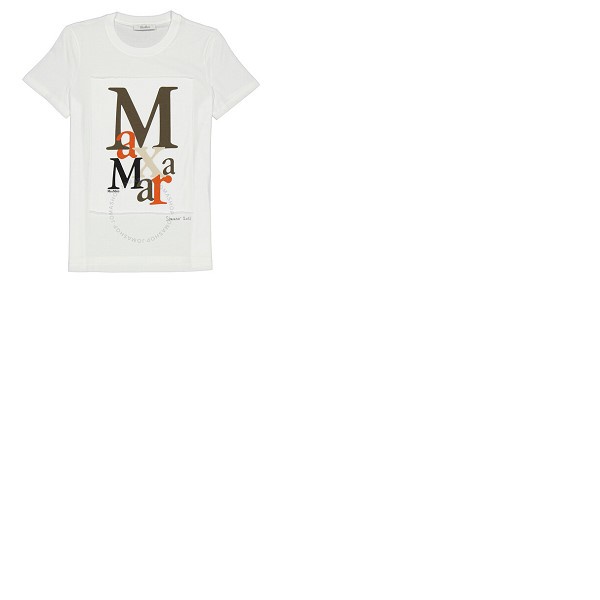  맥스마라 Max Mara Ladies White HU모우 MOUR Logo-print Cotton-jersey T-shirt Humour 011