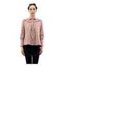 버버리 Burberry Ladies Ruffle Yoke Floral Print Cotton Shirt- Light Copper 4055986