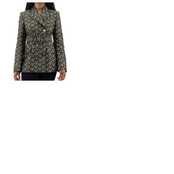 베르사체 베르사체 Versace Ladies Greca Logo Print Belted Blazer 1001726-1A01499-2B450