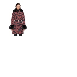 Roberto Cavalli Ladies Dark Sienna / Black Macro Zebra Print Down Jacket HQQ804-3FL60-D0303