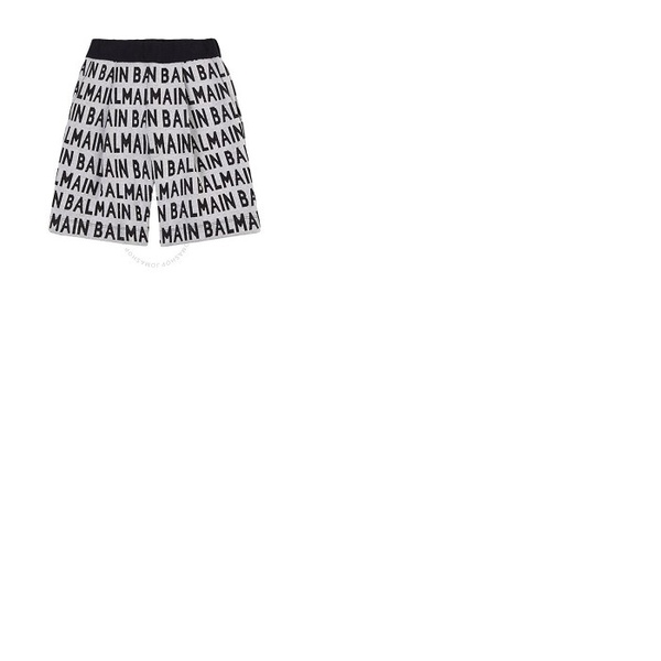 발망 발망 Balmain Kids Beige / Black Logo-print Cotton Shorts 6Q6789 A0057 110NE