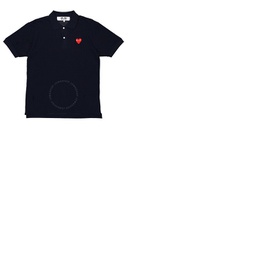 Comme Des Garcons Embroidered Red Heart Polo Shirt In Navy P1T006-2