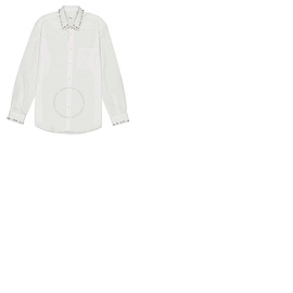 버버리 Burberry Mens White Clacton Classic Fit Embellished Cotton Poplin Dress Shirt 8026659