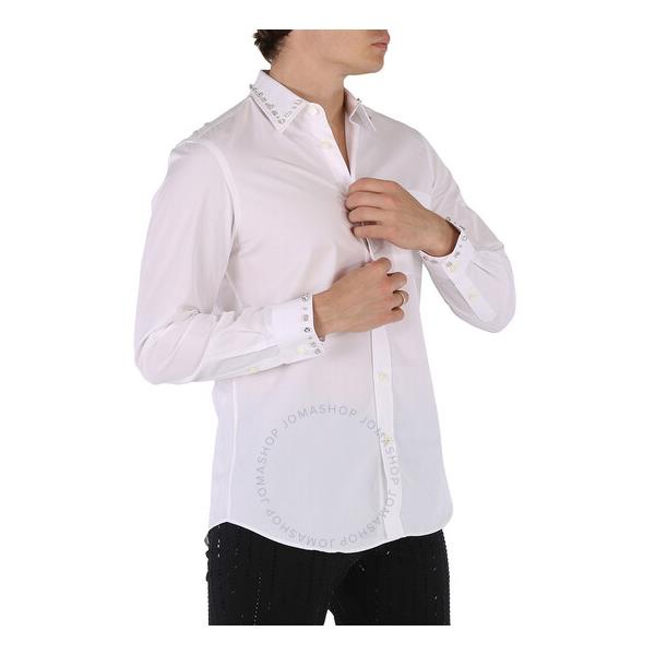 버버리 버버리 Burberry Mens White Clacton Classic Fit Embellished Cotton Poplin Dress Shirt 8026659