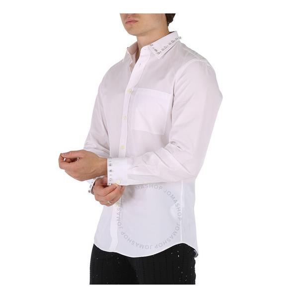 버버리 버버리 Burberry Mens White Clacton Classic Fit Embellished Cotton Poplin Dress Shirt 8026659