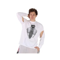 버버리 Burberry Mens Optic White Swan Print Cut-out T-shirt 4563792