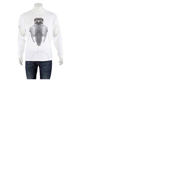 버버리 버버리 Burberry Mens Optic White Swan Print Cut-out T-shirt 4563792