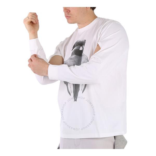버버리 버버리 Burberry Mens Optic White Swan Print Cut-out T-shirt 4563792
