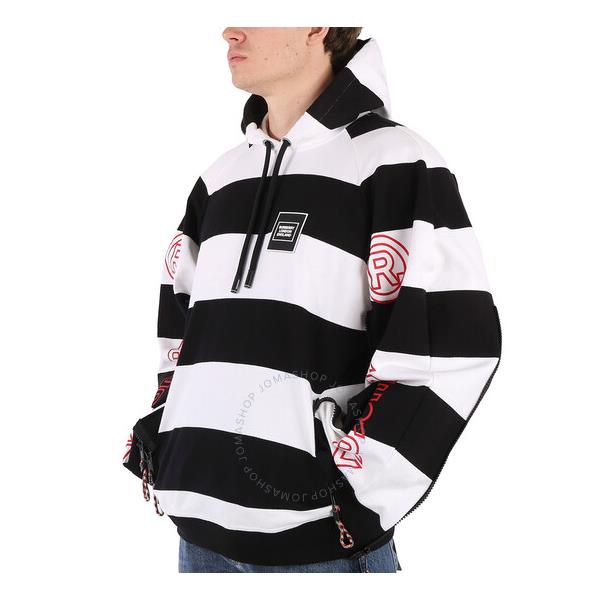 버버리 버버리 Burberry Mens Black Printed Logo Striped Hoodie 4563729