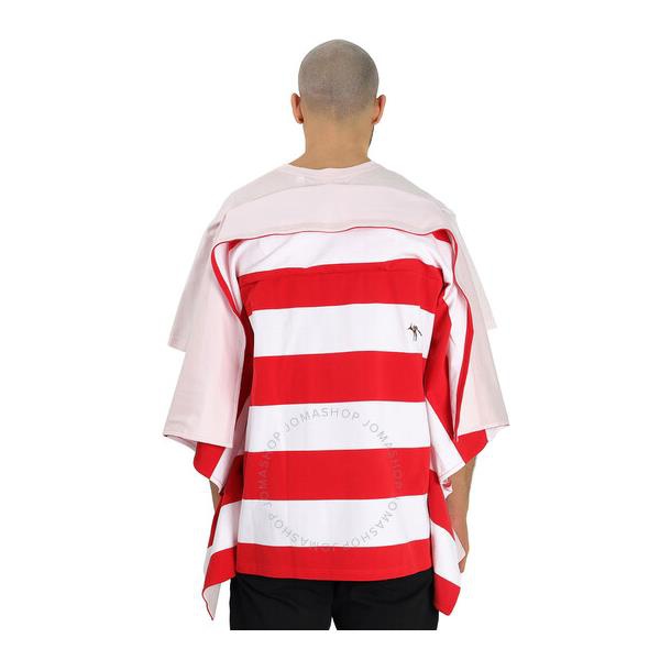 버버리 버버리 Burberry Mens Pale Pink Striped Cape Detail Cotton Oversized T-shirt 4563754