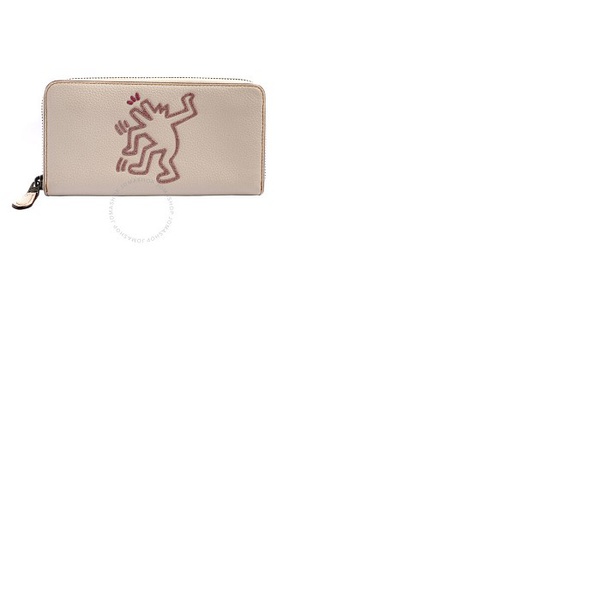 코치 Coach Ladies Chalk Keith Haring Accordion Zip Leather Wallet 28677 CHLK