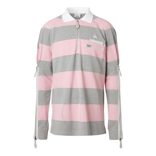 버버리 버버리 Burberry Mens Long-sleeved Zip Detail Striped Polo Shirt 4563721
