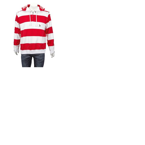 버버리 버버리 Burberry Mens Red Zip Detail Striped Cotton Hoodie 4563766