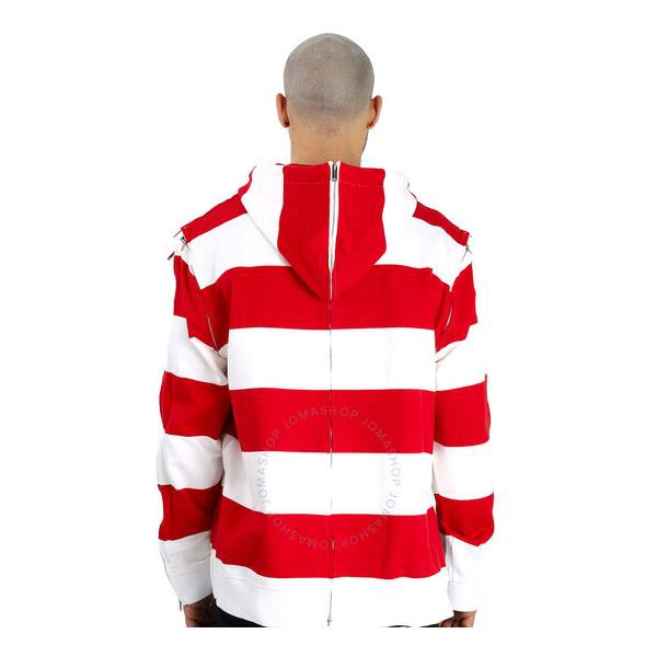 버버리 버버리 Burberry Mens Red Zip Detail Striped Cotton Hoodie 4563766