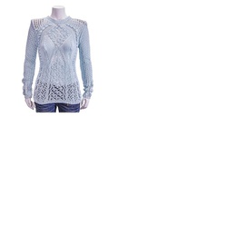 발망 Balmain Ladies Pale Blue Knitted C Neck Sweater 126655 997M-C3001