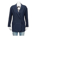 펜디 Fendi Ladies Blue Silk Off-centred Buttoned Blazer FJ7023-O2R-F19EJ