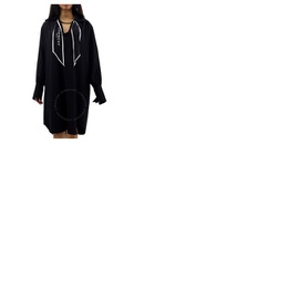 지방시 Givenchy Ladies Black Logo Scarf Collar Silk Shirt Dress BW213012EH.00