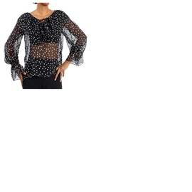 생로랑 Saint Laurent Ladies Black Ruffle-detail Polka-dot Blouse 646002 Y5C42 1004