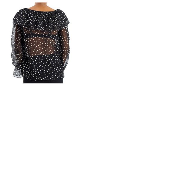 생로랑 생로랑 Saint Laurent Ladies Black Ruffle-detail Polka-dot Blouse 646002 Y5C42 1004