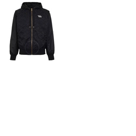 베르사체 Versace Mens Black Jacquard Monogram Windbreaker Hooded Jacket 1002975-1A02156-1B000
