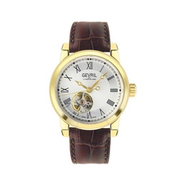 Gevril Madison Automatic Silver Dial Brown Leather Mens Watch 2584