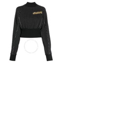발망 Balmain Ladies Black / White Polka Dot Logo Sweatshirt XF0JO031BB58-EDC