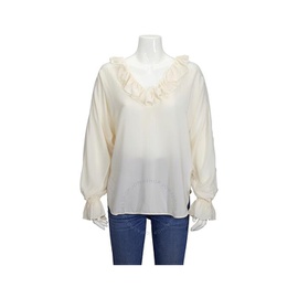 스텔라 맥카트니 Stella Mccartney Ladies Knit Tops Tops White Ruffle Top Cut Shld 526470 SY206 9500