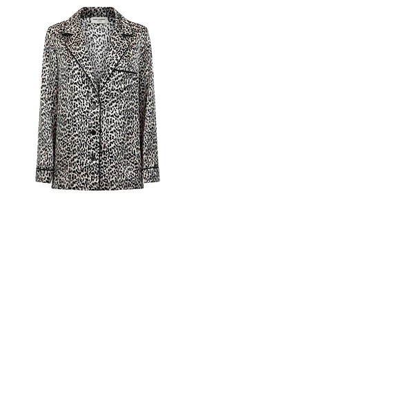 생로랑 생로랑 Saint Laurent Ladies Black Leopard-pattern Silk Blazer 652293 Y6C87 1073