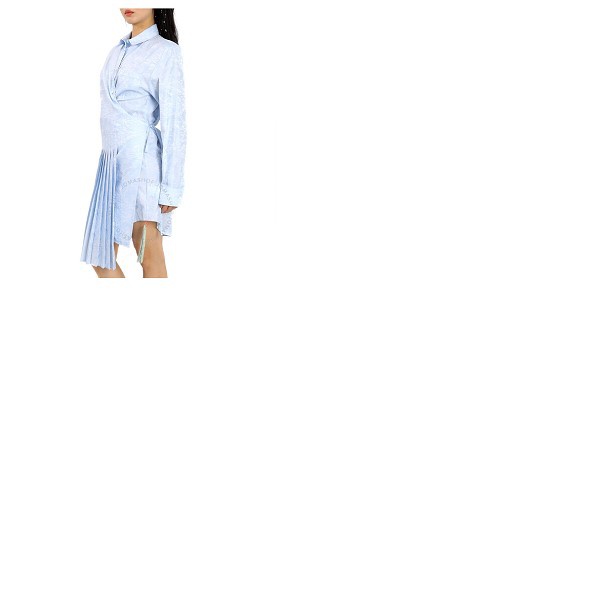 오프화이트 Off-White Wave Print Asymmetrical Pleated Dress in Light Blue/White OWDB168R20H391233101