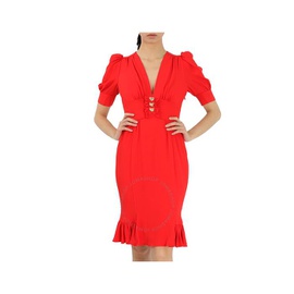 모스키노 Moschino Ladies Red Teddy Ruffle Dress 0402-0536-0112