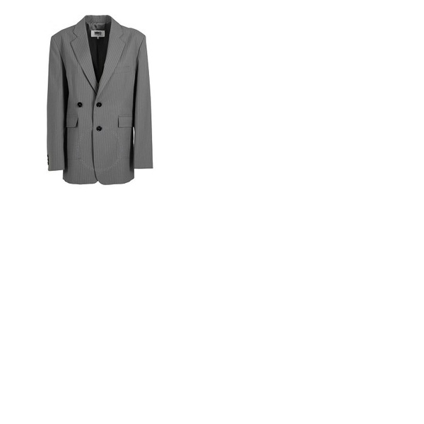 메종마르지엘라 Mm6 메종 마르지엘라 Mm6 메종마르지엘라 Maison Margiela Mm6 Ladies Grey Pinstripe Tailored Blazer S52BN0090-S54444-001F
